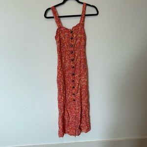 Japna Red Floral Maxi Button Down Dress Womens Size Medium Rayon Feminine Girly